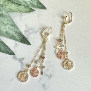 2/$30🌵 Religious Icon Earrings Virgin Mary Chain Dangle Delicate Jewelry NEW